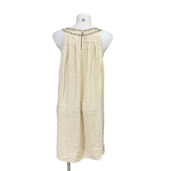laundry Scoop Neck Crepe Shift Dress Mini Embellished Neckine light gold‎ sz 8 - Picture 4 of 11